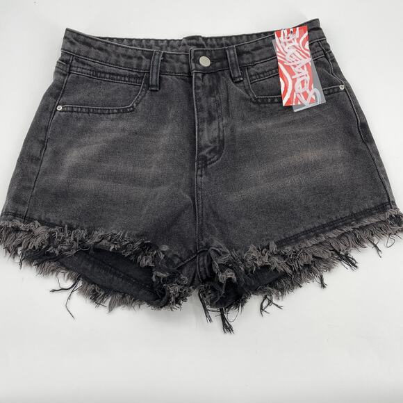 New ROMWE Black Denim Cut Off High Waisted Shorts Womens 6 - Picture 1 of 7